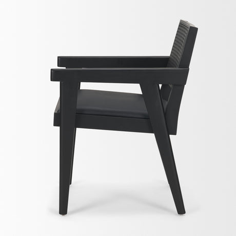Reid Framed Black Cane Black Fabric Dining Armchair from Mercana - Luna Furniture
