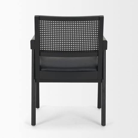 Reid Framed Black Cane Black Fabric Dining Armchair from Mercana - Luna Furniture