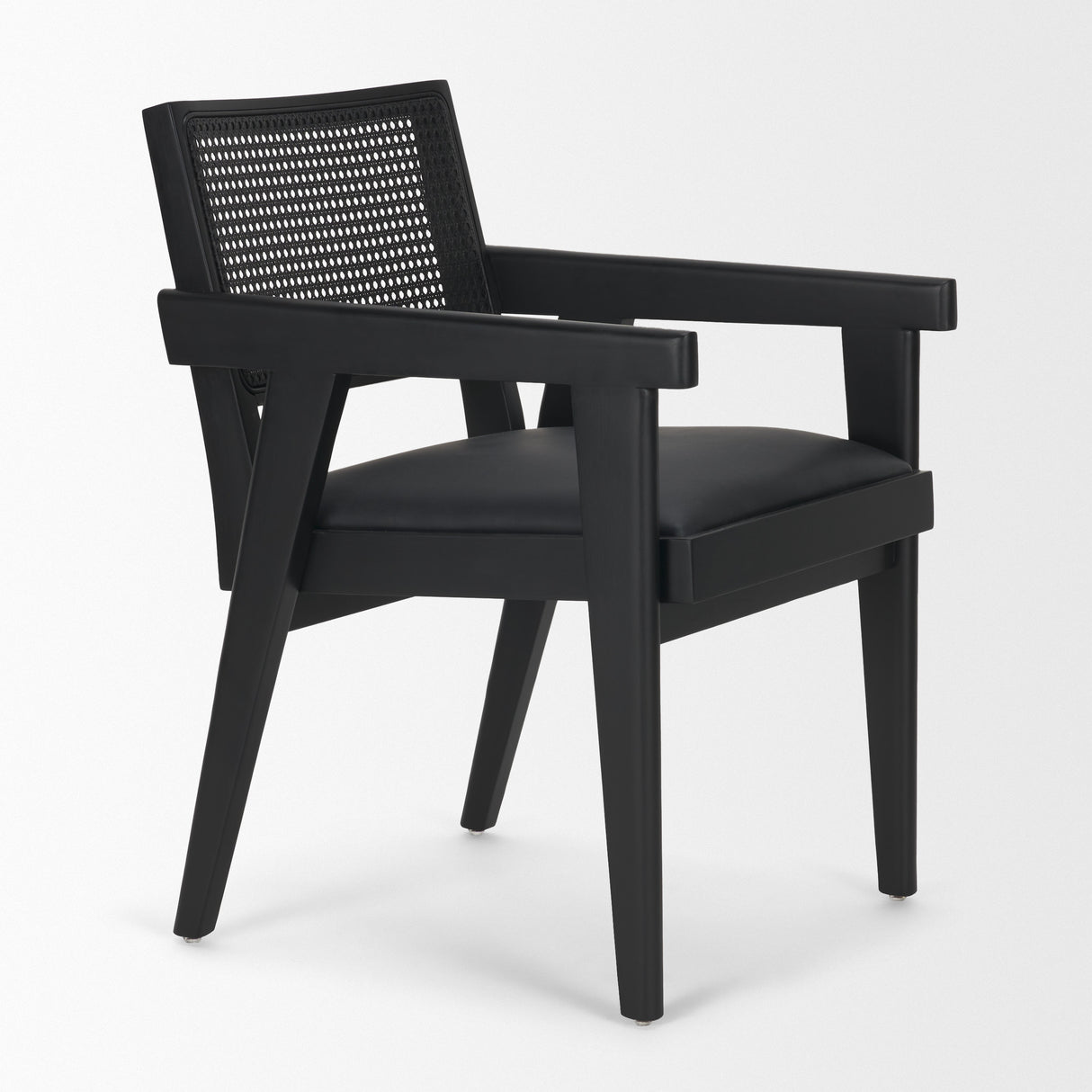 Reid Framed Black Cane Black Fabric Dining Armchair from Mercana - Luna Furniture