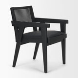 Reid Framed Black Cane Black Fabric Dining Armchair from Mercana - Luna Furniture