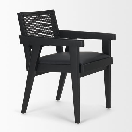 Reid Framed Black Cane Black Fabric Dining Armchair from Mercana - Luna Furniture