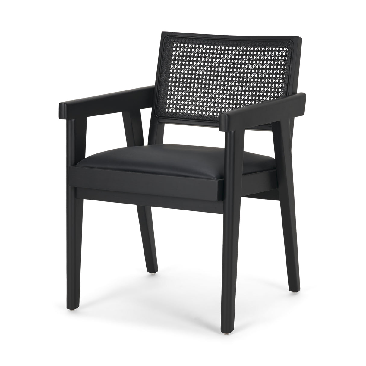 Reid Framed Black Cane Black Fabric Dining Armchair from Mercana - Luna Furniture