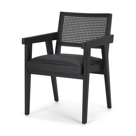 Reid Framed Black Cane Black Fabric Dining Armchair from Mercana - Luna Furniture