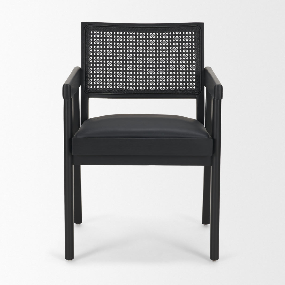 Reid Framed Black Cane Black Fabric Dining Armchair from Mercana - Luna Furniture