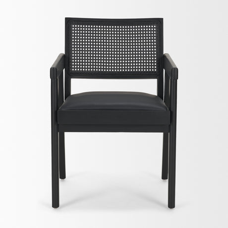 Reid Framed Black Cane Black Fabric Dining Armchair from Mercana - Luna Furniture