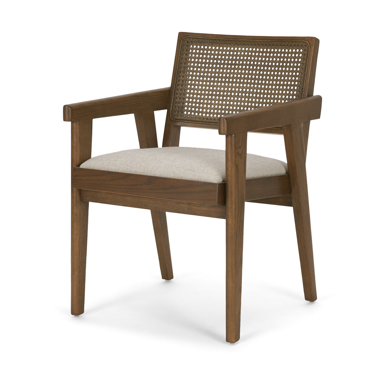 Reid Framed Brown Cane Cream Fabric Dining Armchair from Mercana - Luna Furniture