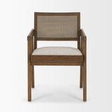 Reid Framed Brown Cane Cream Fabric Dining Armchair from Mercana - Luna Furniture