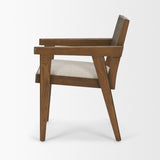 Reid Framed Brown Cane Cream Fabric Dining Armchair from Mercana - Luna Furniture