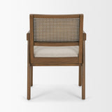 Reid Framed Brown Cane Cream Fabric Dining Armchair from Mercana - Luna Furniture
