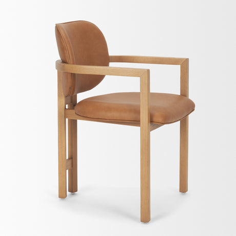 Carlisle Curved Back Tan Leather Tripod Frame Dining Armchair from Mercana - Luna Furniture