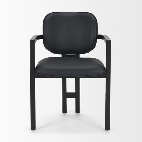 Carlisle Curved Back Black Leather Tripod Frame Dining Armchair from Mercana - Luna Furniture