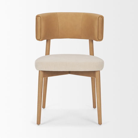 Motley Curved Open Back Cream Fabric and Tan Leather Dining Chair, Set of 2 from Mercana - Luna Furniture