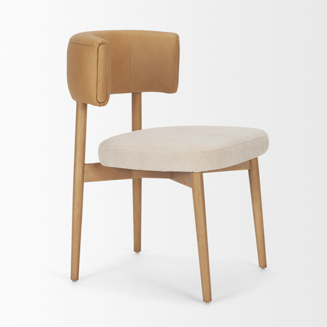 Motley Curved Open Back Cream Fabric and Tan Leather Dining Chair, Set of 2 from Mercana - Luna Furniture