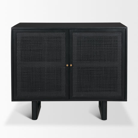 Grier Matte Black Stained Wood w/ Black Cane Accent Cabinet from Mercana - Luna Furniture