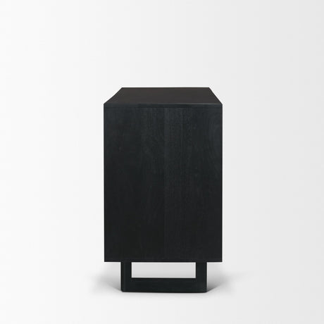 Grier Matte Black Stained Wood w/ Black Cane Accent Cabinet from Mercana - Luna Furniture