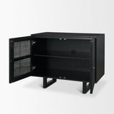 Grier Matte Black Stained Wood w/ Black Cane Accent Cabinet from Mercana - Luna Furniture