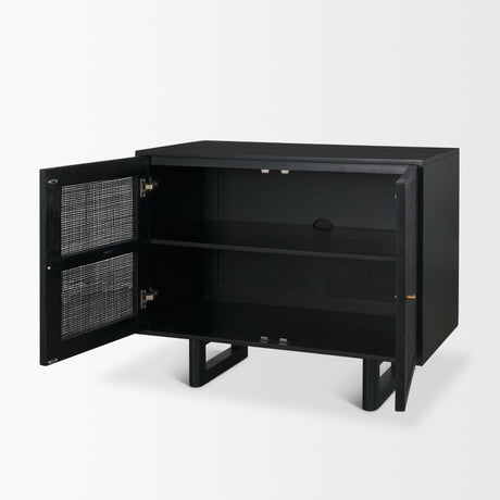 Grier Matte Black Stained Wood w/ Black Cane Accent Cabinet from Mercana - Luna Furniture