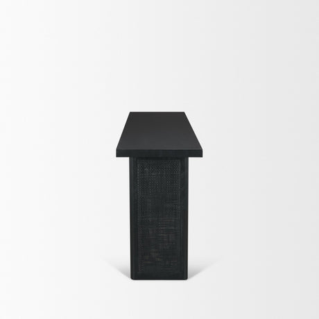 Grier 65" Black Wood w/ Black Cane Console Table from Mercana - Luna Furniture