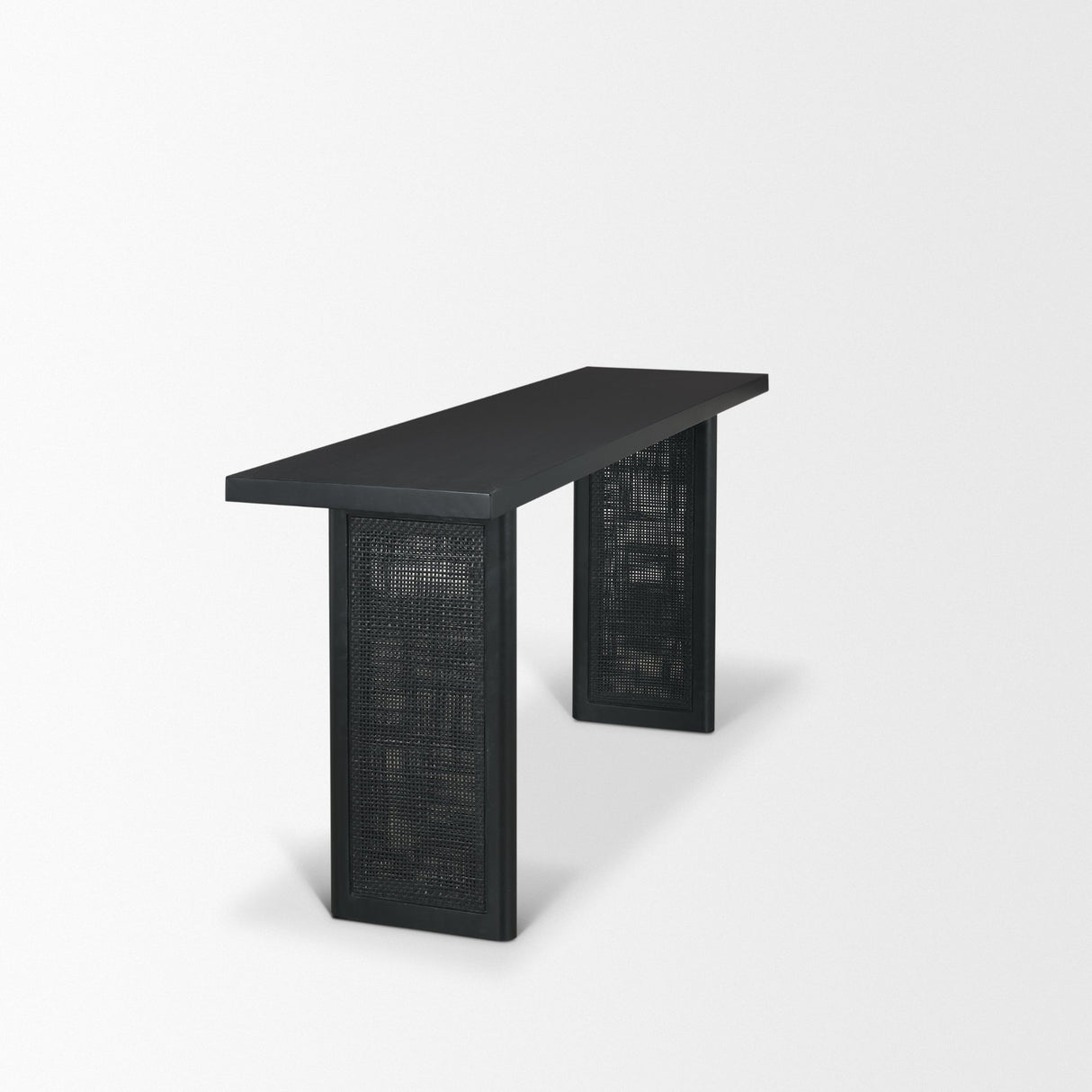 Grier 65" Black Wood w/ Black Cane Console Table from Mercana - Luna Furniture