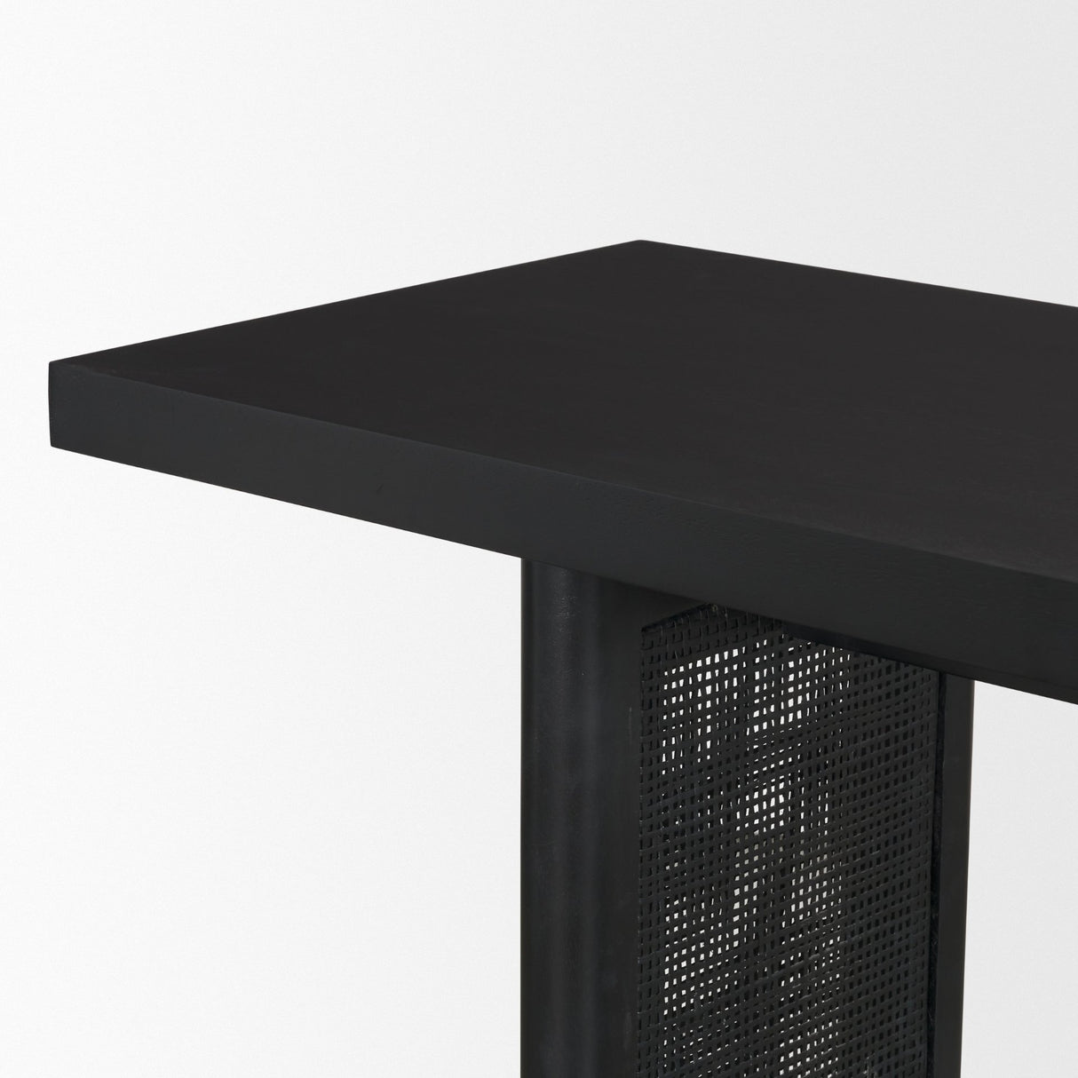 Grier 65" Black Wood w/ Black Cane Console Table from Mercana - Luna Furniture