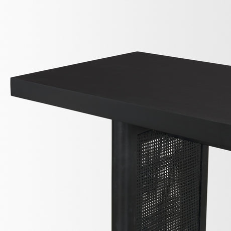 Grier 65" Black Wood w/ Black Cane Console Table from Mercana - Luna Furniture