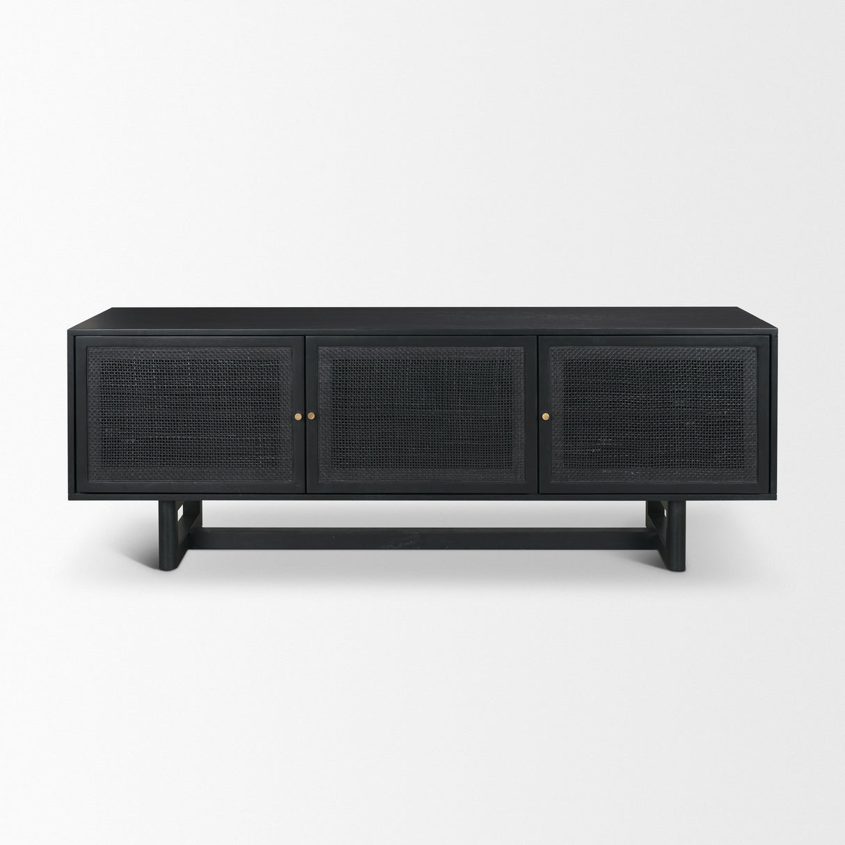 Grier 65" Black Solid Wood W/ Black Cane Media Console from Mercana - Luna Furniture