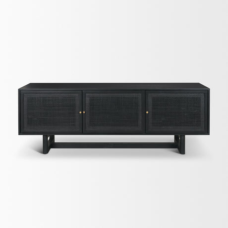 Grier 65" Black Solid Wood W/ Black Cane Media Console from Mercana - Luna Furniture