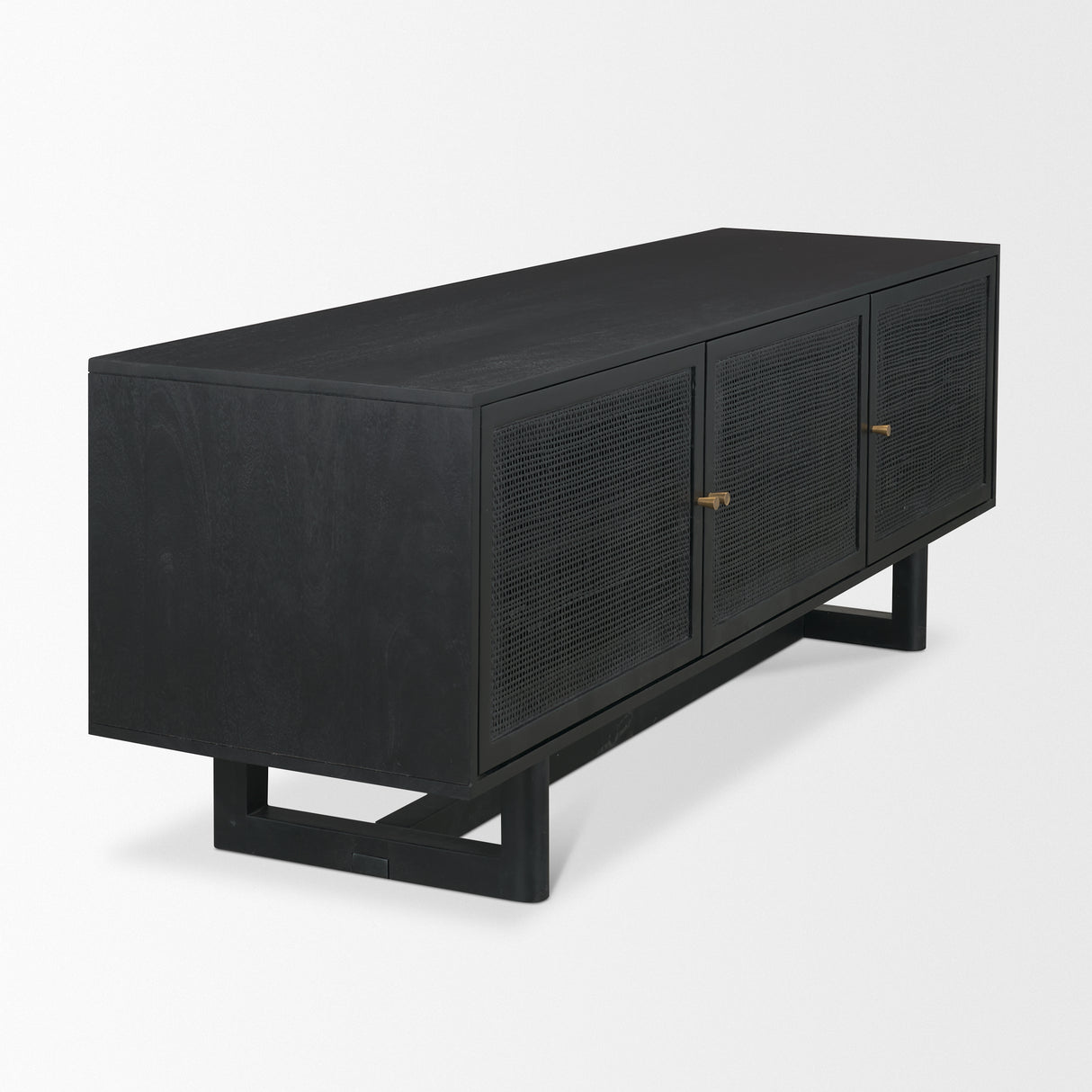 Grier 65" Black Solid Wood W/ Black Cane Media Console from Mercana - Luna Furniture