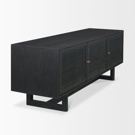 Grier 65" Black Solid Wood W/ Black Cane Media Console from Mercana - Luna Furniture