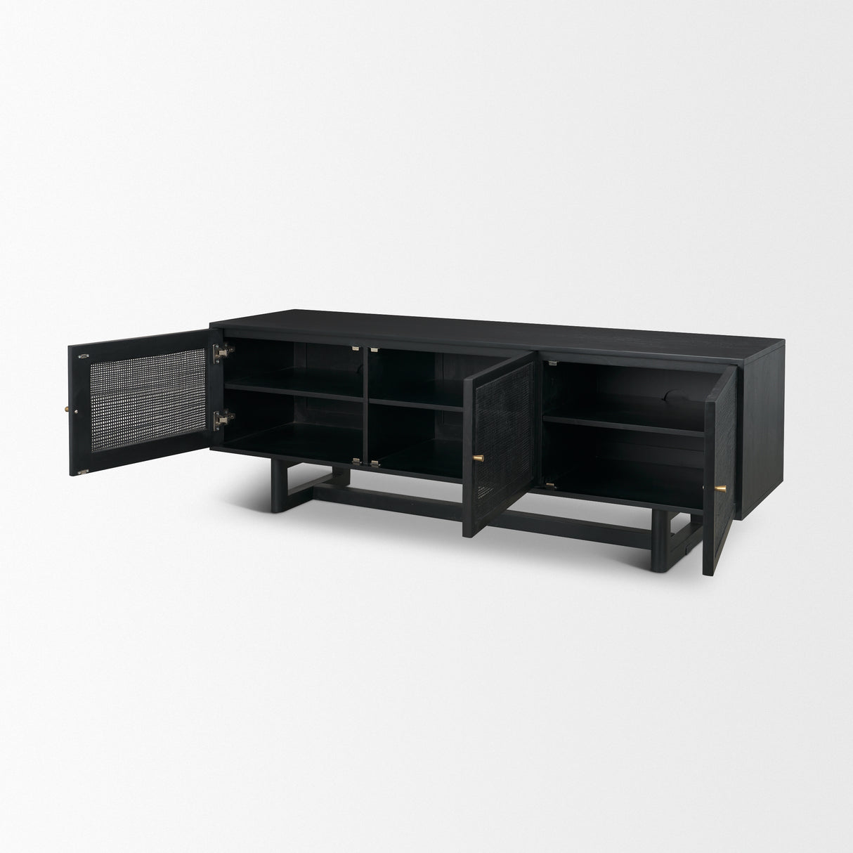 Grier 65" Black Solid Wood W/ Black Cane Media Console from Mercana - Luna Furniture