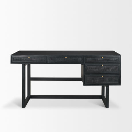Grier 60" Black Solid Wood W/ Black Cane Office Desk from Mercana - Luna Furniture