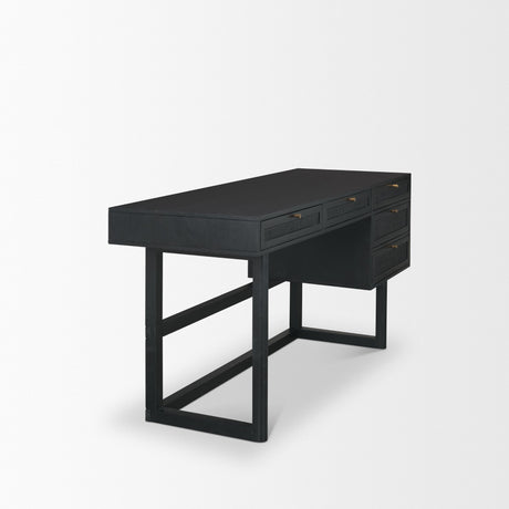 Grier 60" Black Solid Wood W/ Black Cane Office Desk from Mercana - Luna Furniture