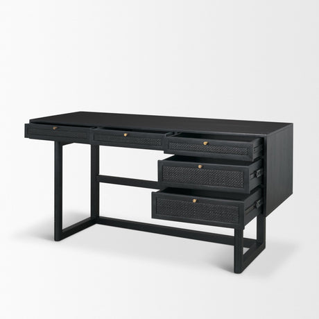 Grier 60" Black Solid Wood W/ Black Cane Office Desk from Mercana - Luna Furniture