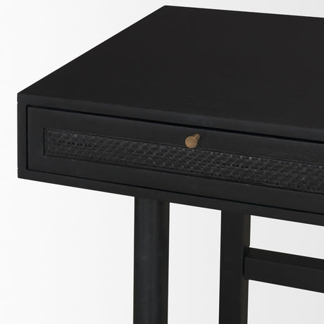 Grier 60" Black Solid Wood W/ Black Cane Office Desk from Mercana - Luna Furniture