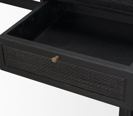Grier 60" Black Solid Wood W/ Black Cane Office Desk from Mercana - Luna Furniture