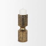 Akira Small Hammered Gold Metal Pillar Candle Holder from Mercana - Luna Furniture