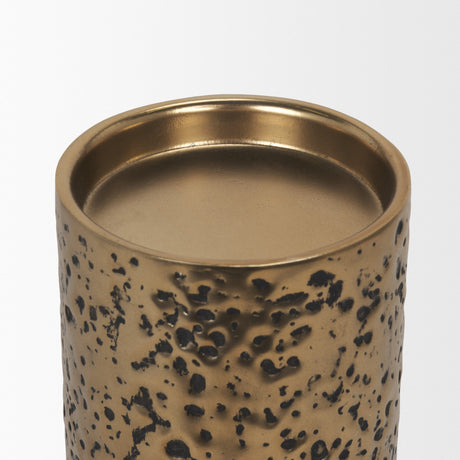 Akira Small Hammered Gold Metal Pillar Candle Holder from Mercana - Luna Furniture