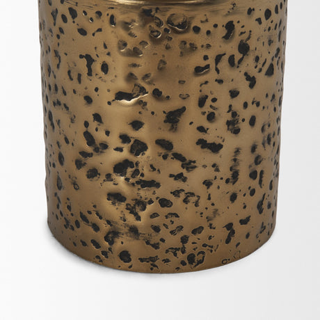 Akira Small Hammered Gold Metal Pillar Candle Holder from Mercana - Luna Furniture