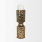 Akira Large Hammered Gold Metal Pillar Candle Holder from Mercana - Luna Furniture