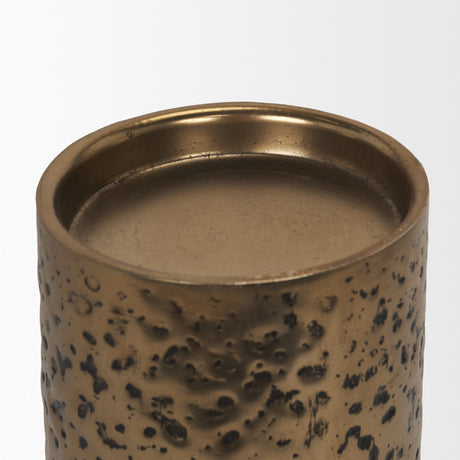 Akira Large Hammered Gold Metal Pillar Candle Holder from Mercana - Luna Furniture