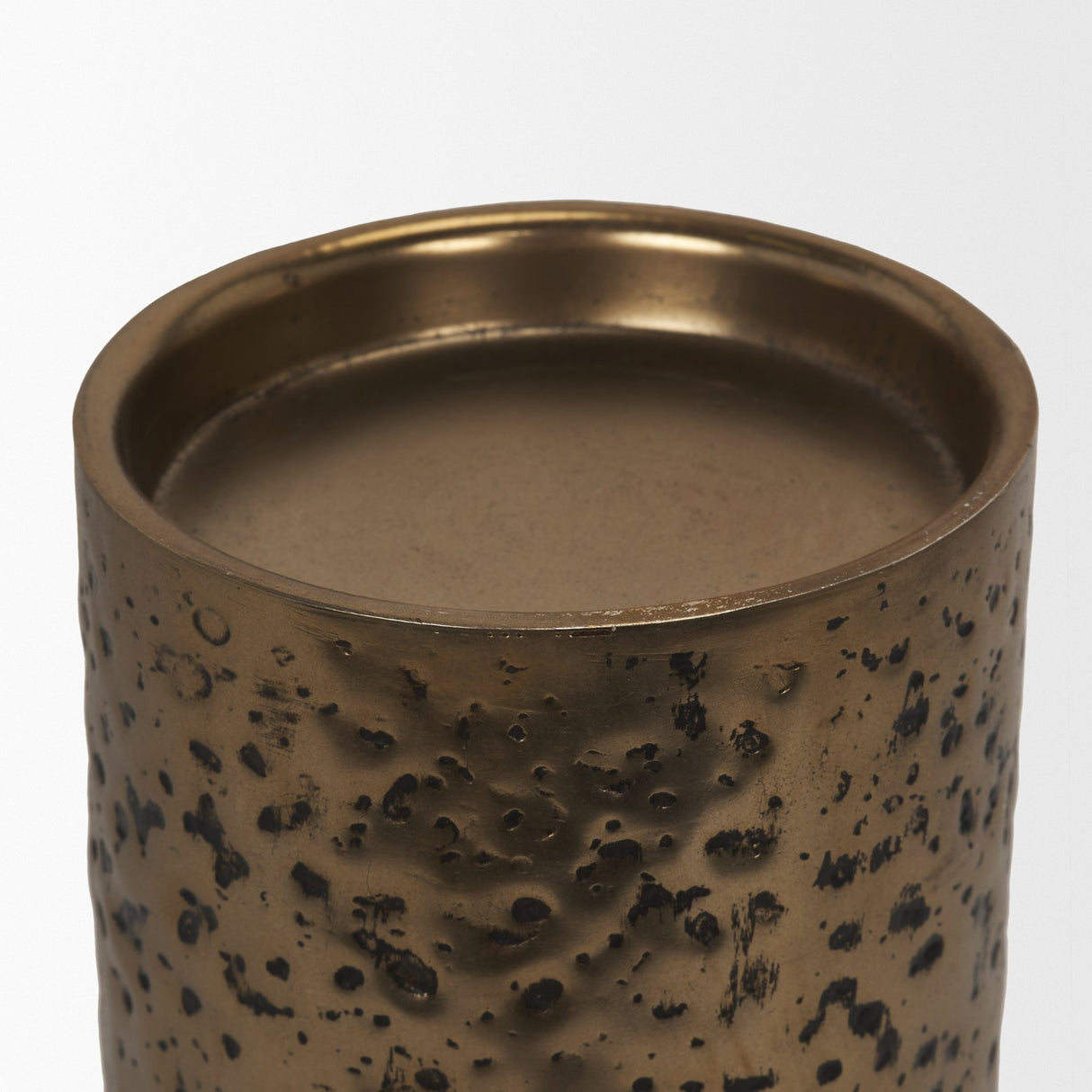 Akira Large Hammered Gold Metal Pillar Candle Holder from Mercana - Luna Furniture