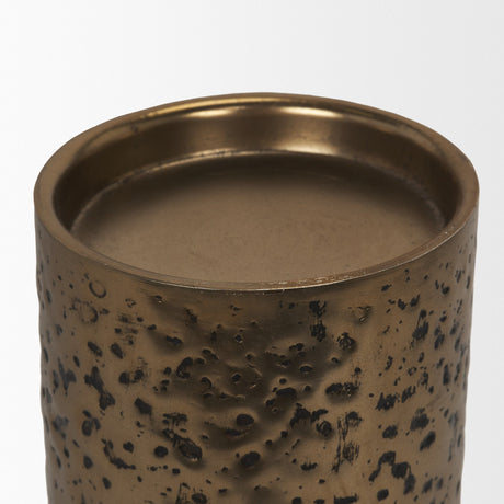 Akira Large Hammered Gold Metal Pillar Candle Holder from Mercana - Luna Furniture
