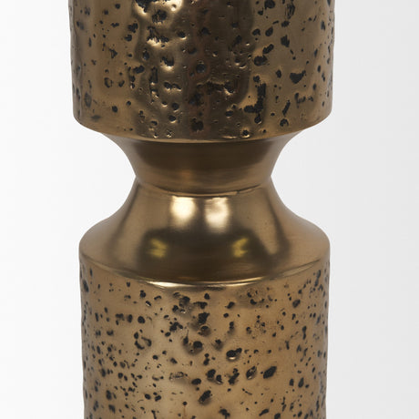 Akira Large Hammered Gold Metal Pillar Candle Holder from Mercana - Luna Furniture