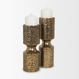 Akira Large Hammered Gold Metal Pillar Candle Holder from Mercana - Luna Furniture