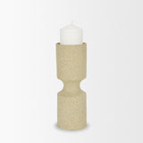 Akira Small Textured Beige Metal Pillar Candle Holder from Mercana - Luna Furniture