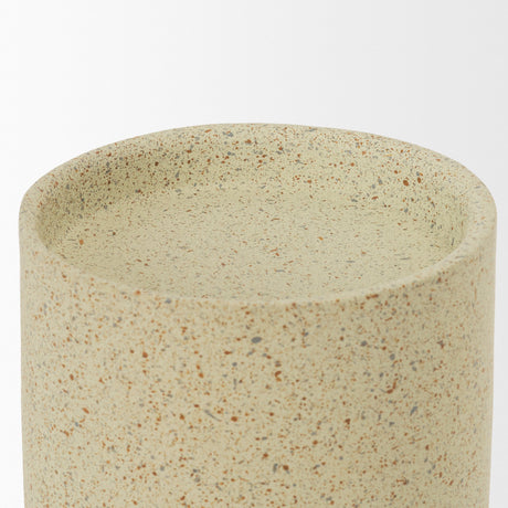 Akira Small Textured Beige Metal Pillar Candle Holder from Mercana - Luna Furniture