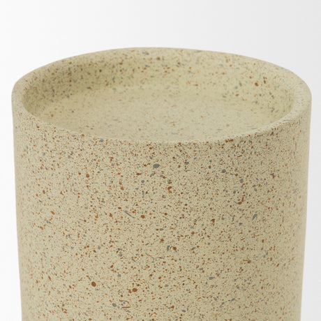 Akira Small Textured Beige Metal Pillar Candle Holder from Mercana - Luna Furniture