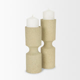 Akira Small Textured Beige Metal Pillar Candle Holder from Mercana - Luna Furniture