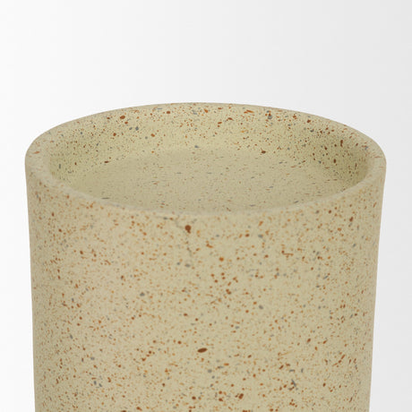 Akira Large Textured Beige Metal Pillar Candle Holder from Mercana - Luna Furniture