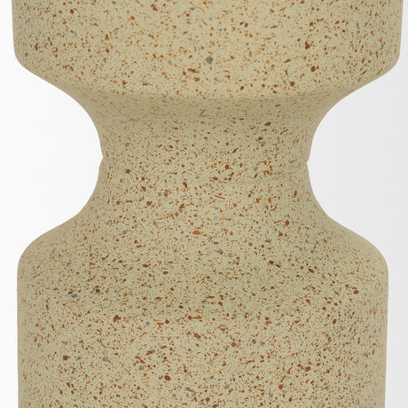 Akira Large Textured Beige Metal Pillar Candle Holder from Mercana - Luna Furniture